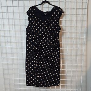 Connected Apparel Black‎ and Beige Polka Dot Knee Length Wrap Dress Size 22w